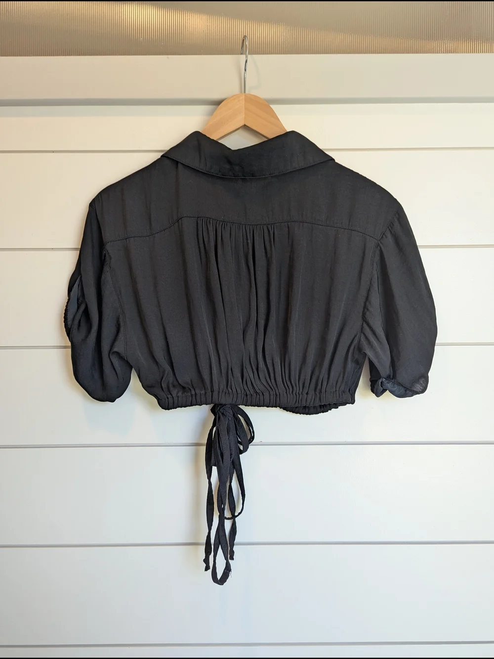 Free People All My Yesterdays Black Crop Top Blouse Button Up Size Small